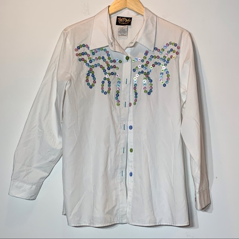 EUC‎ Vintage Bob Mackie wearable art button embellished button down shirt